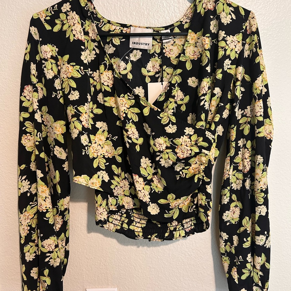 Industry Floral Wrap Blouse - Black and Cream